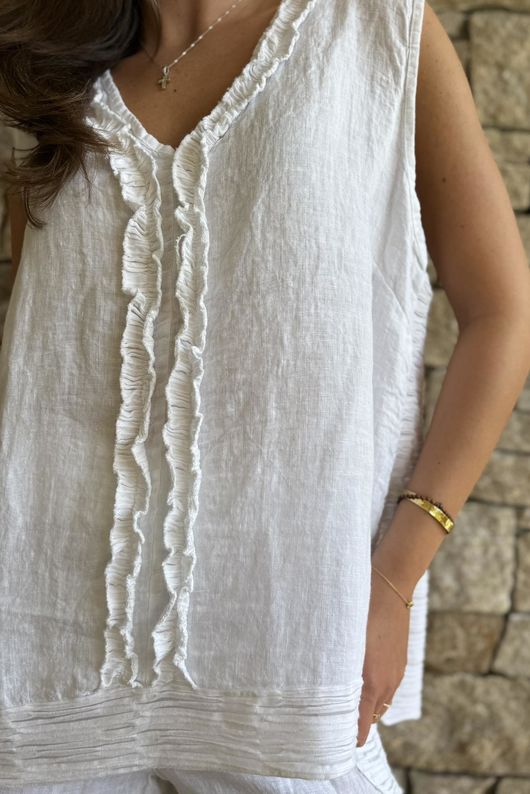 Benji Linen Wave Tank White