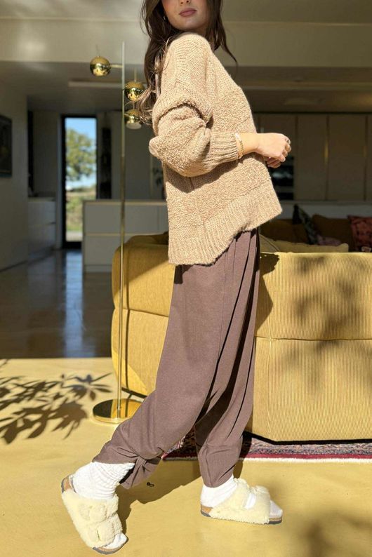 Bertie Boucle Stripe Slouch Knit Camel /18=