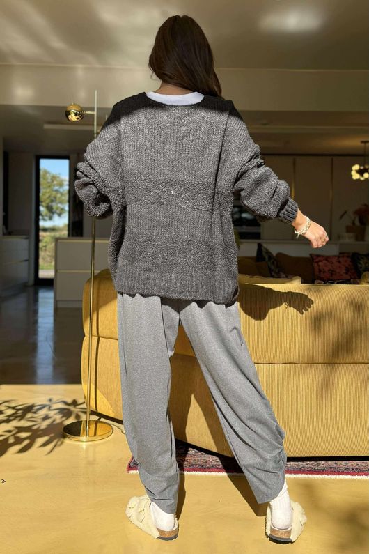 Bertie Boucle Stripe Slouch Knit Charcoal /16=