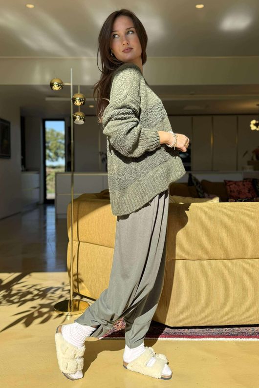 Bertie Boucle Stripe Slouch Knit Khaki /10=