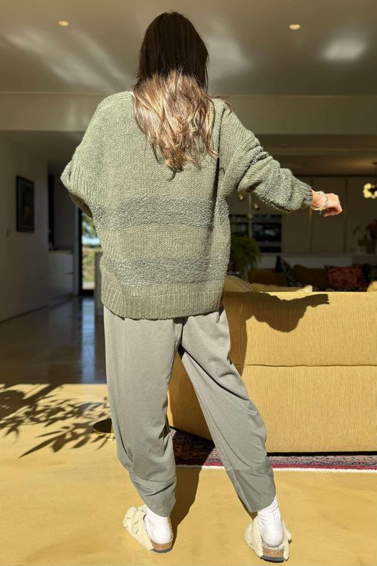 Bertie Boucle Stripe Slouch Knit Khaki /10=