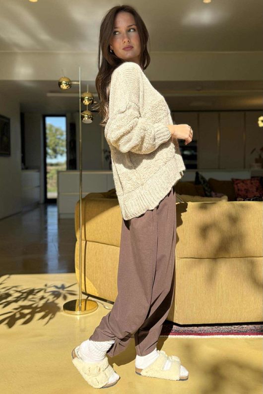 Bertie Boucle Stripe Slouch Knit Oatmeal /8=