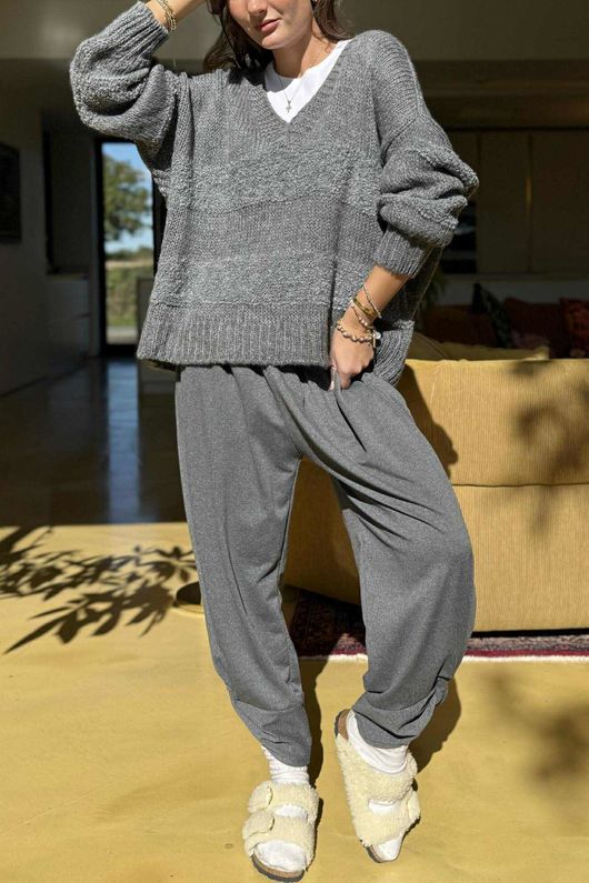 Bertie Boucle Stripe Slouch Knit Slate /13=