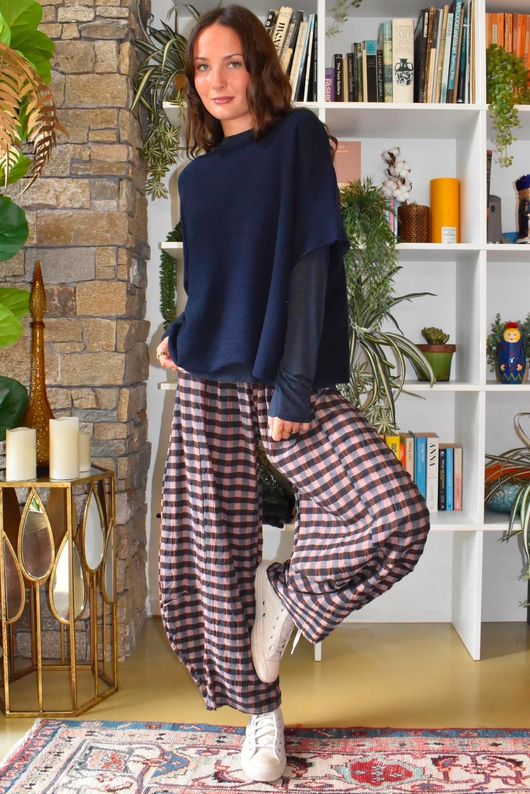 Bibi Gingham 7/8 Barrel Pant Chocolate
