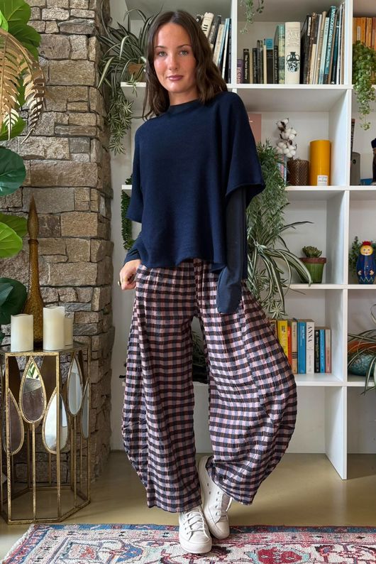 Bibi Gingham 7/8 Barrel Pant Chocolate