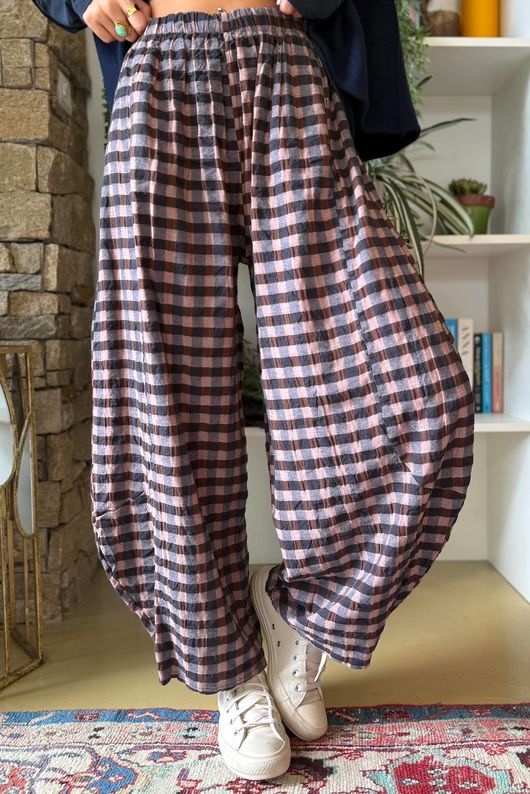 Bibi Gingham 7/8 Barrel Pant Chocolate