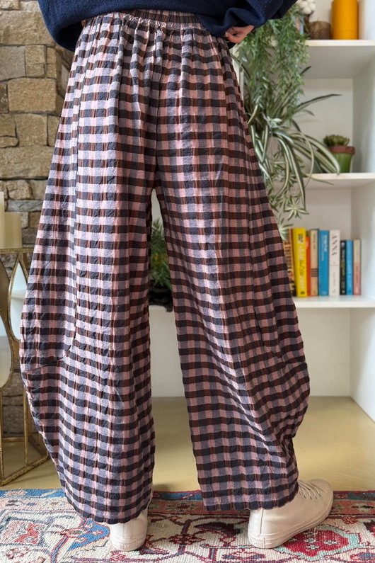 Bibi Gingham 7/8 Barrel Pant Chocolate