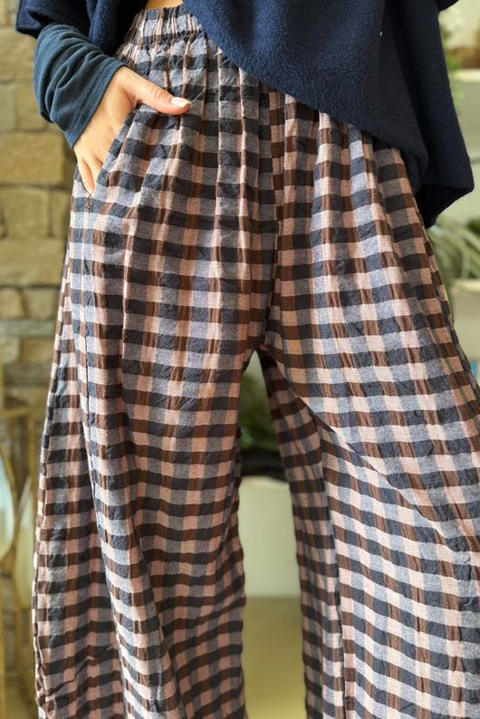 Bibi Gingham 7/8 Barrel Pant Chocolate