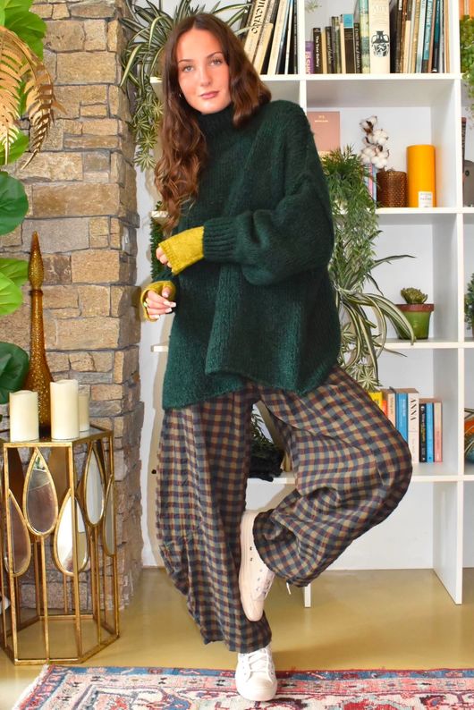 Bibi Gingham 7/8 Barrel Pant Olive
