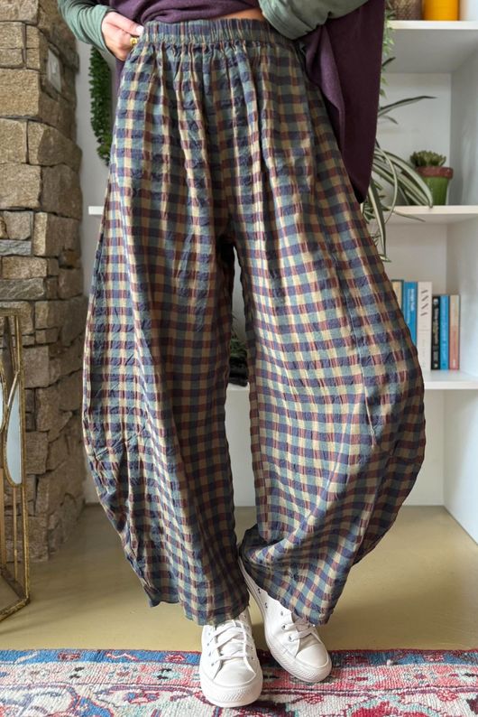 Bibi Gingham 7/8 Barrel Pant Olive