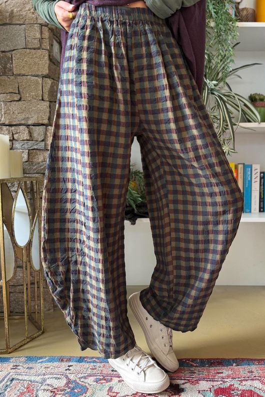 Bibi Gingham 7/8 Barrel Pant Olive