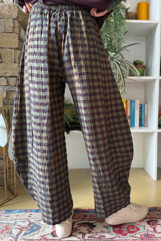 Bibi Gingham 7/8 Barrel Pant Olive