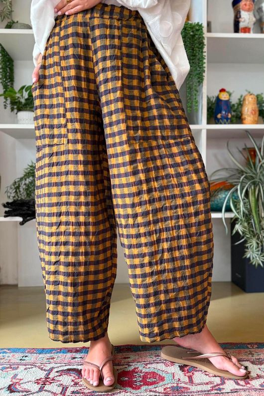 Bibi Gingham Barrel Leg Pant Ochre