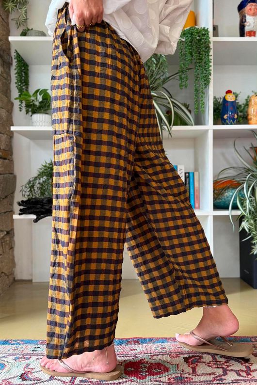 Bibi Gingham Barrel Leg Pant Ochre
