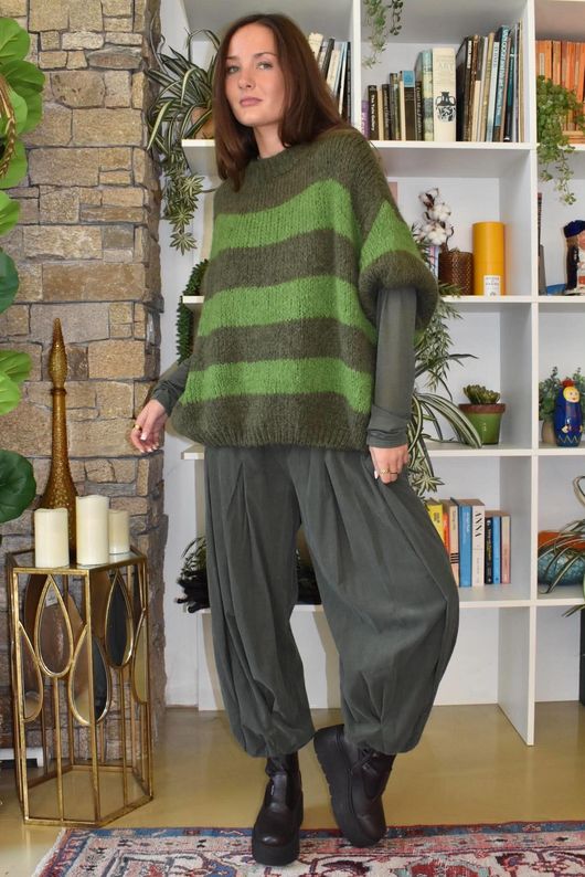 Big Softie Block Stripe Cap Sleeve Knit Greens
