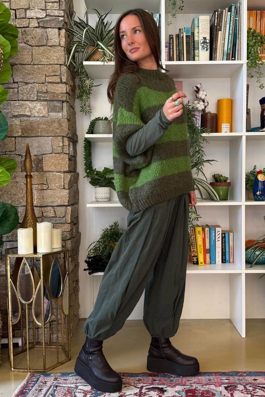 Big Softie Block Stripe Cap Sleeve Knit Greens