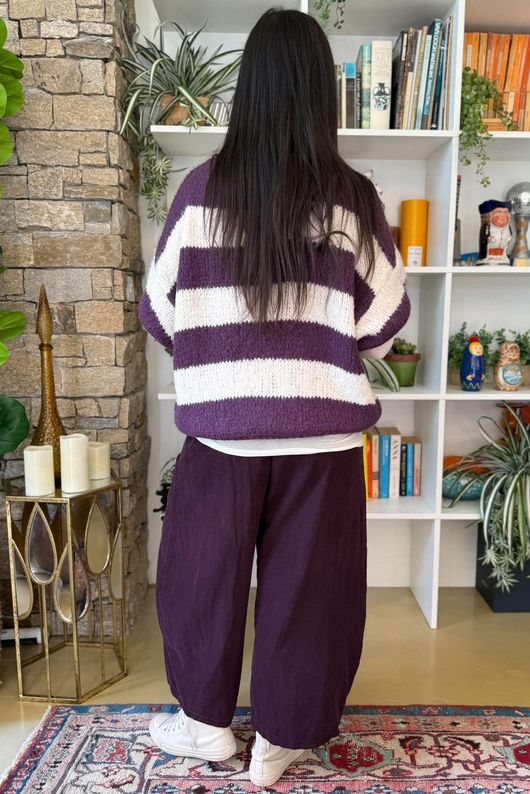 Big Softie Block Stripe Cap Sleeve Knit Fig & Ecru
