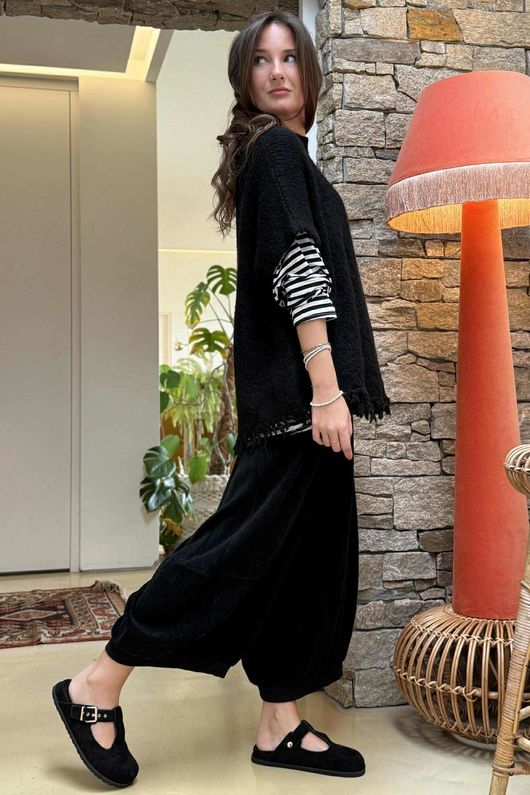 Big Softie Fringe Trapeze Knit Black /5 =