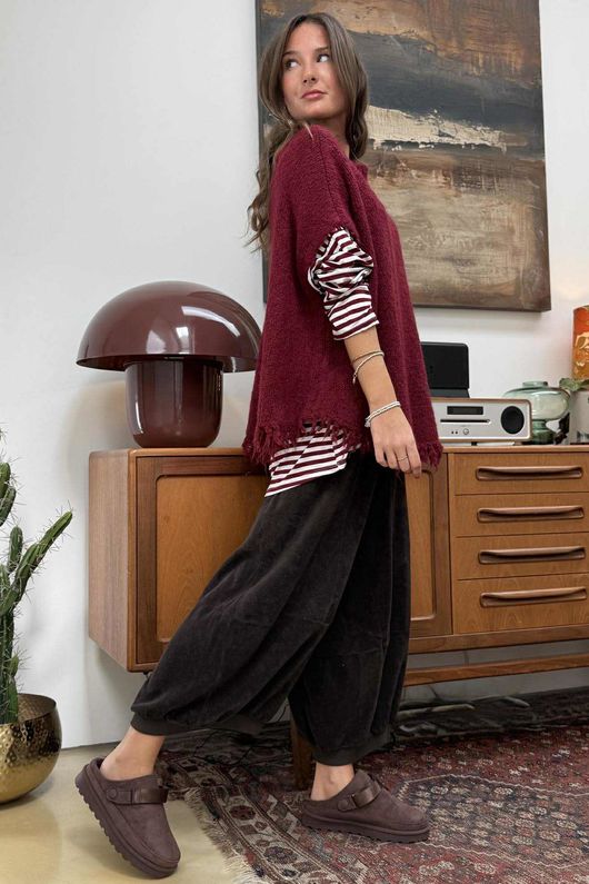 Big Softie Fringe Trapeze Knit Burgundy /4 =
