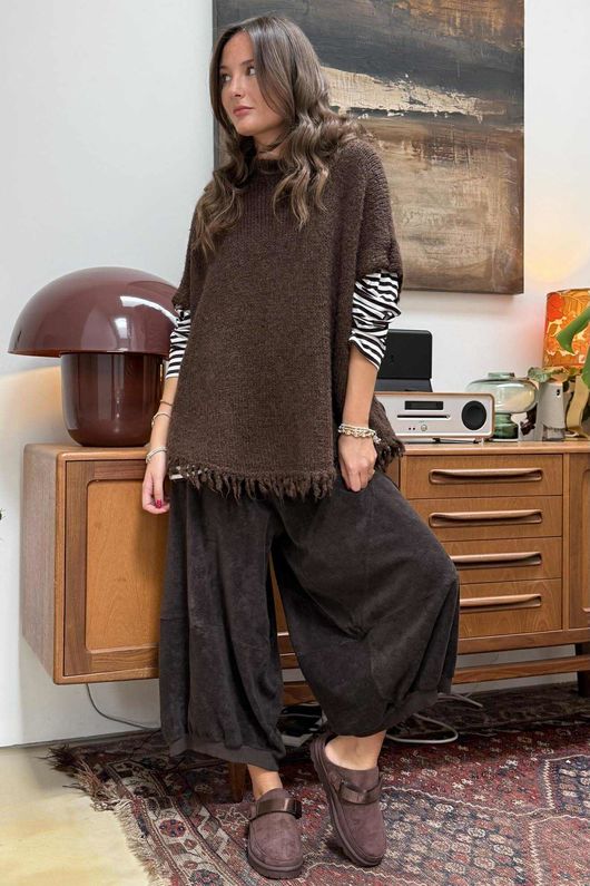 Big Softie Fringe Trapeze Knit Chocolate /2 =