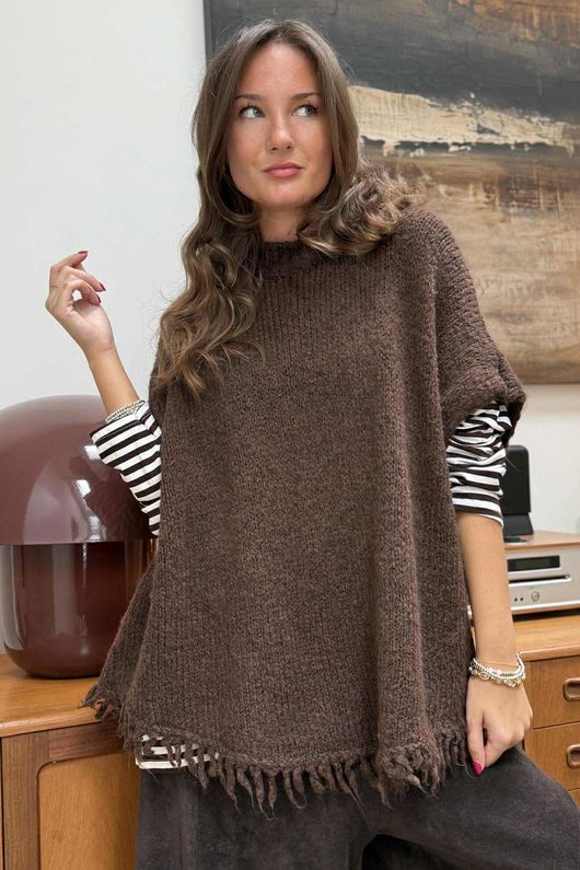 Big Softie Fringe Trapeze Knit Chocolate /2 =