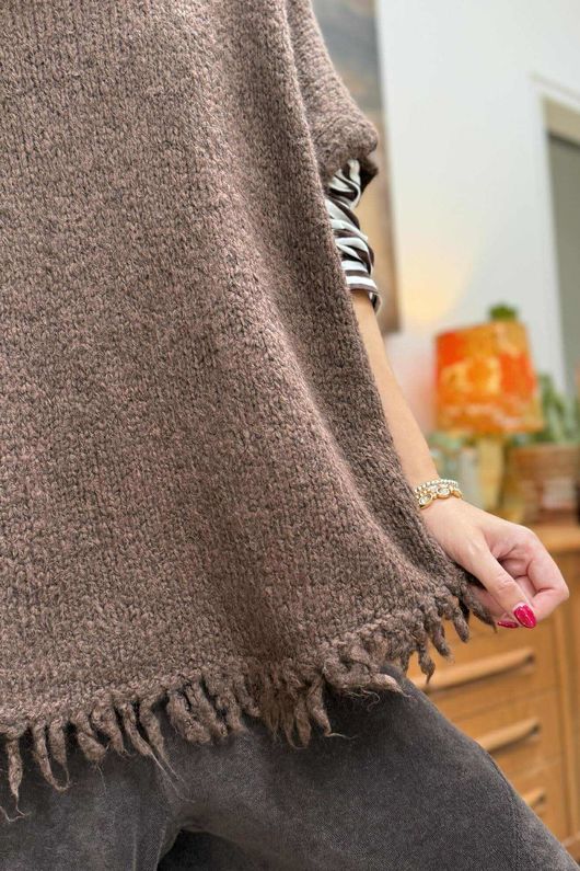 Big Softie Fringe Trapeze Knit Chocolate /2 =