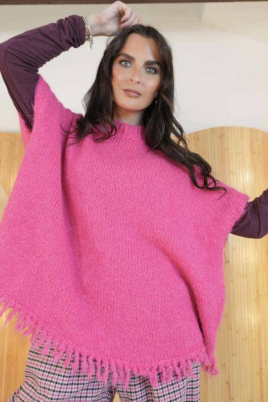 Big Softie Fringe Trapeze Knit Hot Pink 
