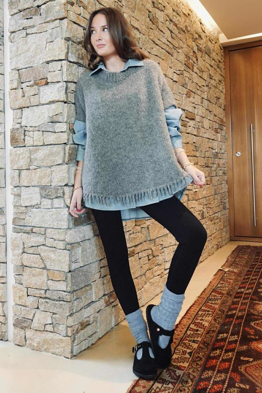 Big Softie Fringe Trapeze Knit Slate /13 =