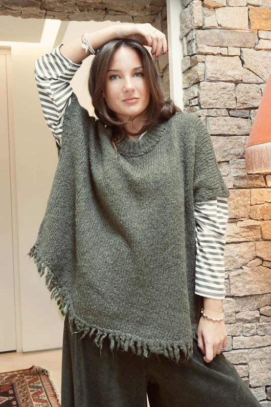 Big Softie Fringe Trapeze Knit Soft Khaki /11 =