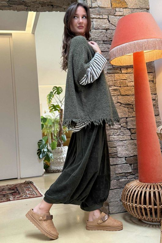 Big Softie Fringe Trapeze Knit Soft Khaki /11 =
