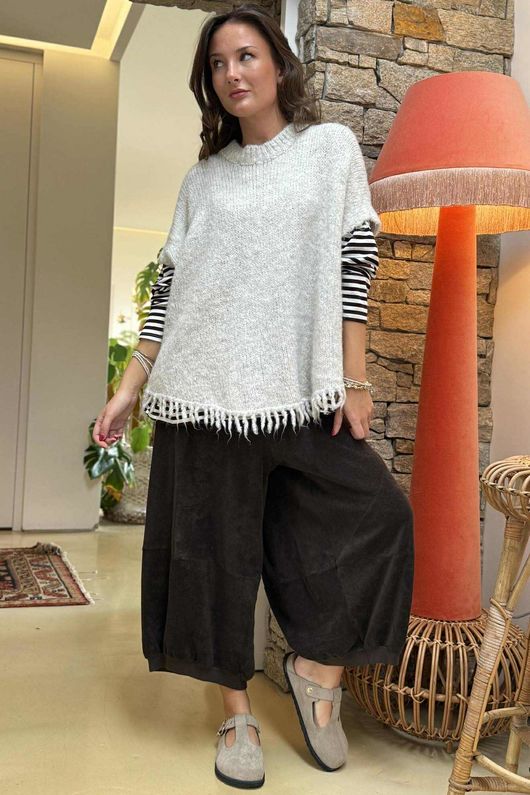 Big Softie Fringe Trapeze Knit Stone Marl /13 =
