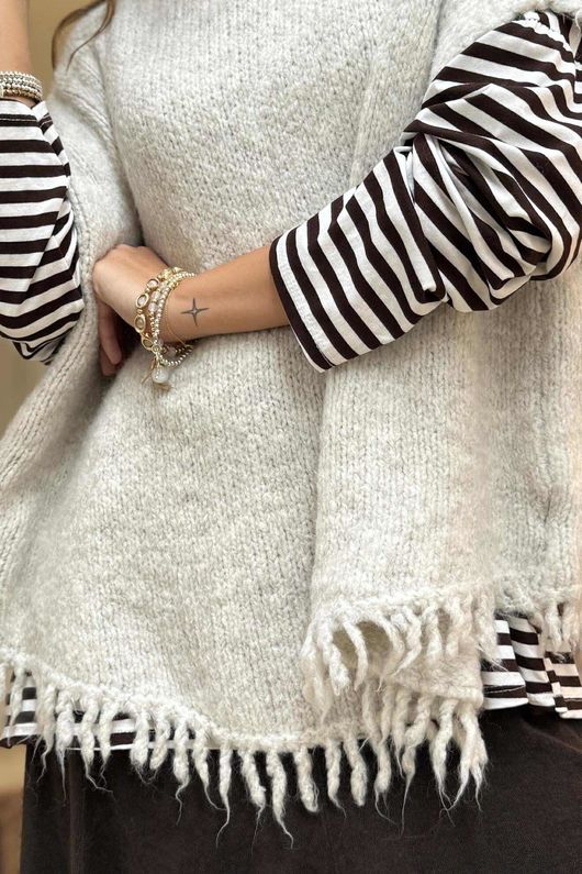 Big Softie Fringe Trapeze Knit Stone Marl /13 =