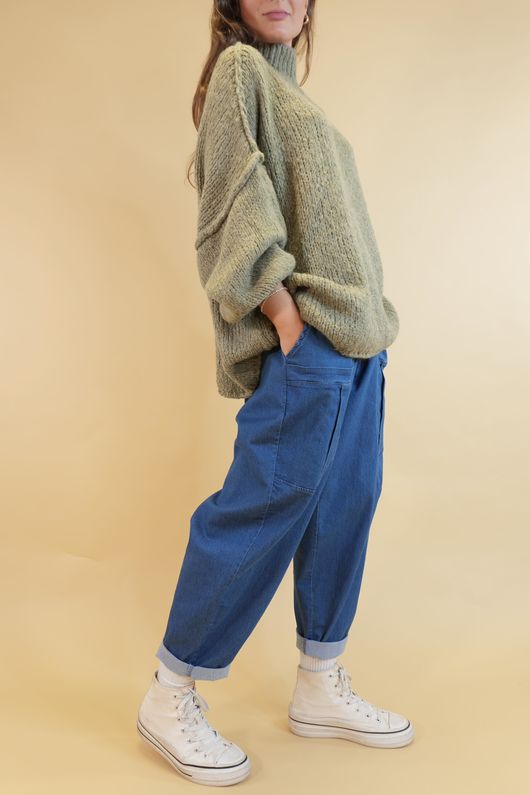 Big Softie Funnel Grunge Knit Soft Khaki /6