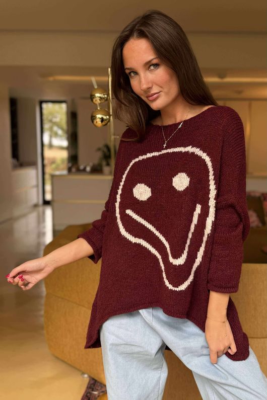 Big Softie Keep Smiling Knit Jumper Burgundy