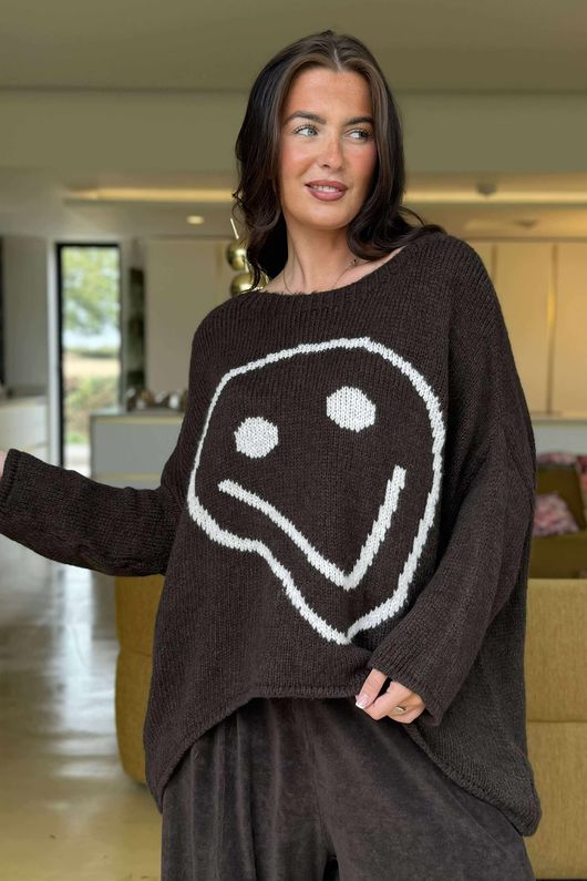 Big Softie Keep Smiling Knit Jumper Coffee Bean