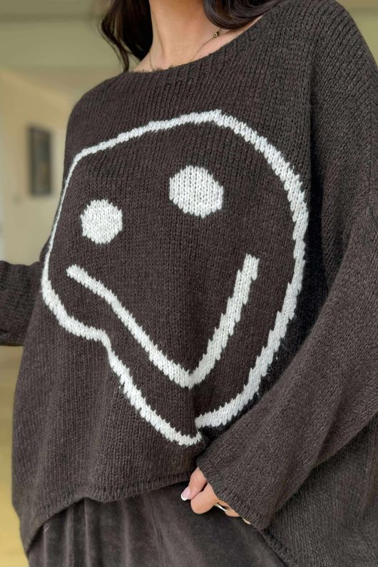 Big Softie Keep Smiling Knit Jumper Coffee Bean