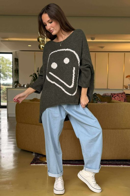Big Softie Keep Smiling Knit Jumper Deep Moss