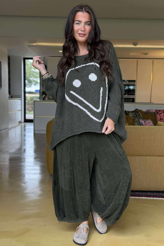 Big Softie Keep Smiling Knit Jumper Deep Moss
