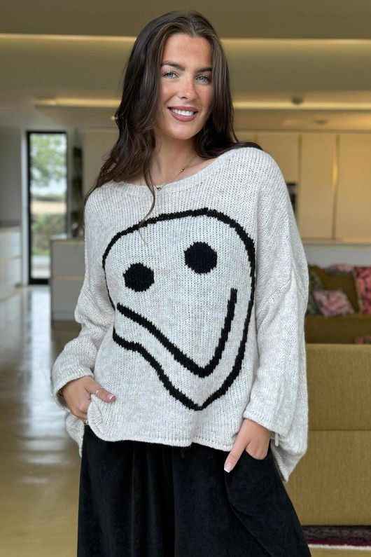Big Softie Keep Smiling Knit Jumper Stone Marl