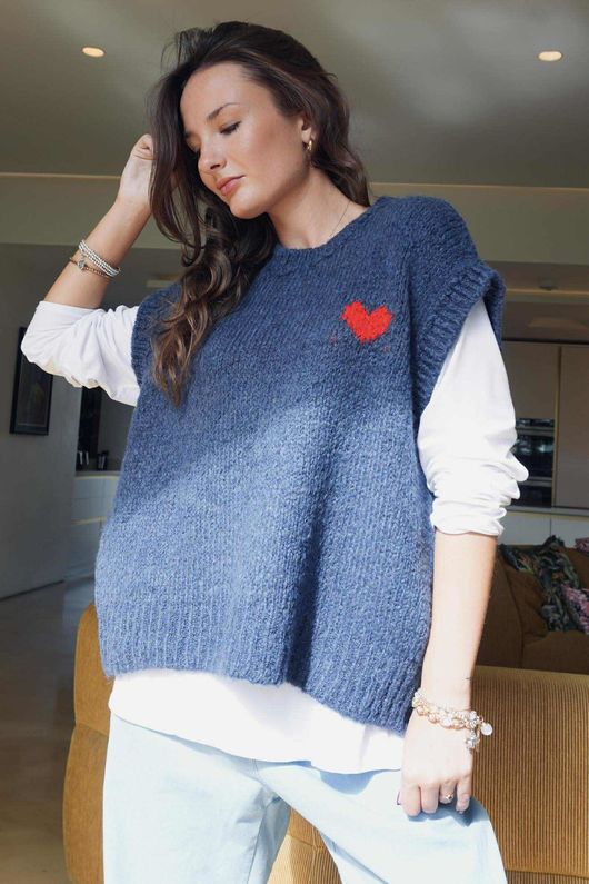 Big Softie Love Heart Knit Tank Dark Denim /16 =