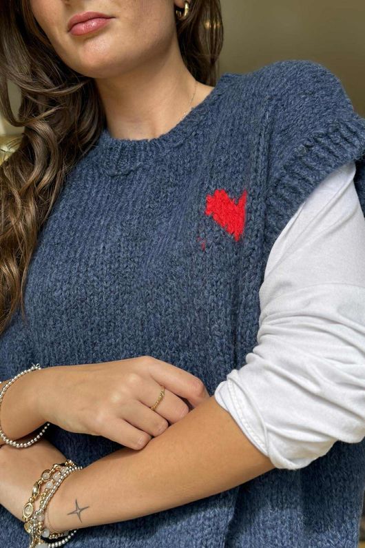 Big Softie Love Heart Knit Tank Dark Denim /16 =