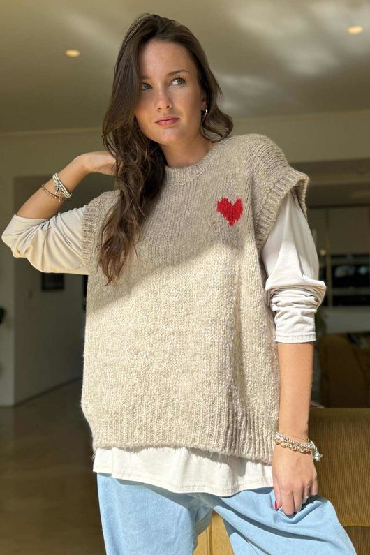 Big Softie Love Heart Knit Tank Oatmeal /13 =