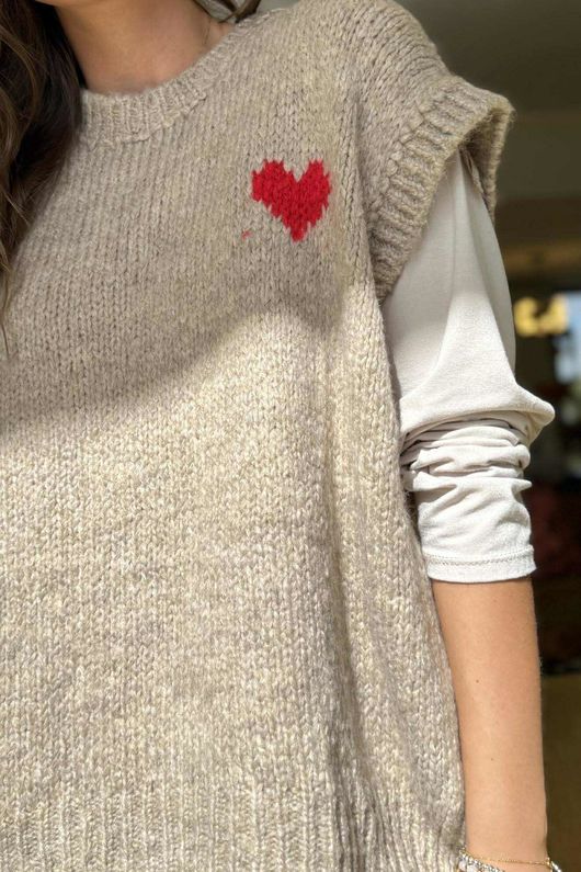 Big Softie Love Heart Knit Tank Oatmeal /13 =