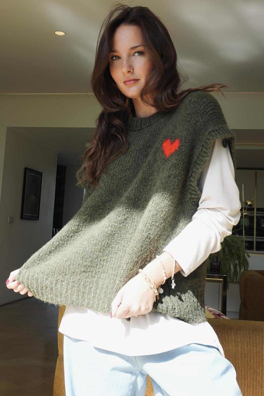 Big Softie Love Heart Knit Tank Soft Khaki /18 =