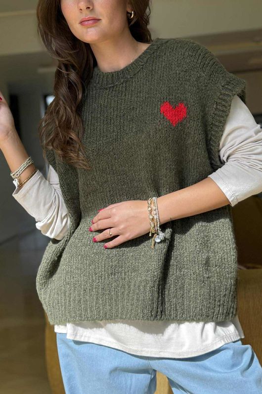 Big Softie Love Heart Knit Tank Soft Khaki /18 =