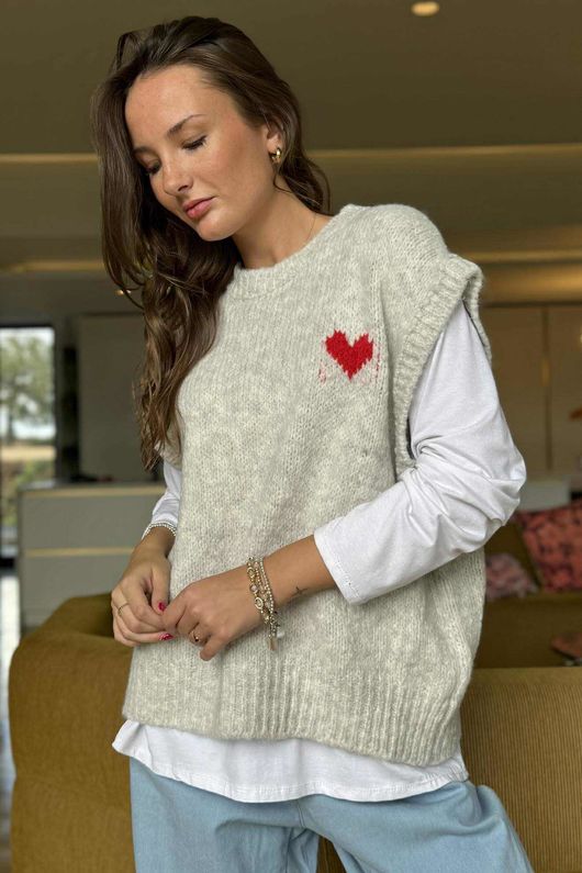 Big Softie Love Heart Knit Tank Stone Marl /17 =