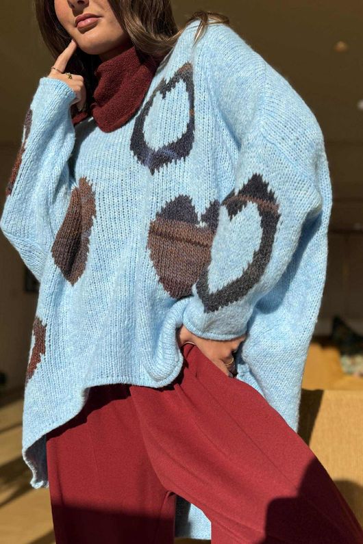Big Softie Ombre Heart Slouch Knit Jumper Baby Blue