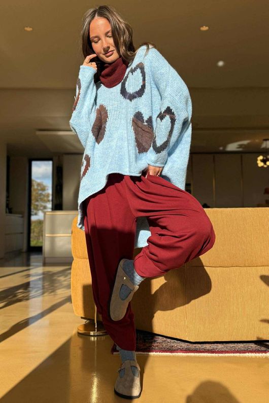 Big Softie Ombre Heart Slouch Knit Jumper Baby Blue - 