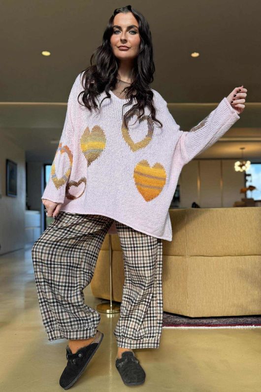 Big Softie Ombre Heart Slouch Knit Jumper Ballet