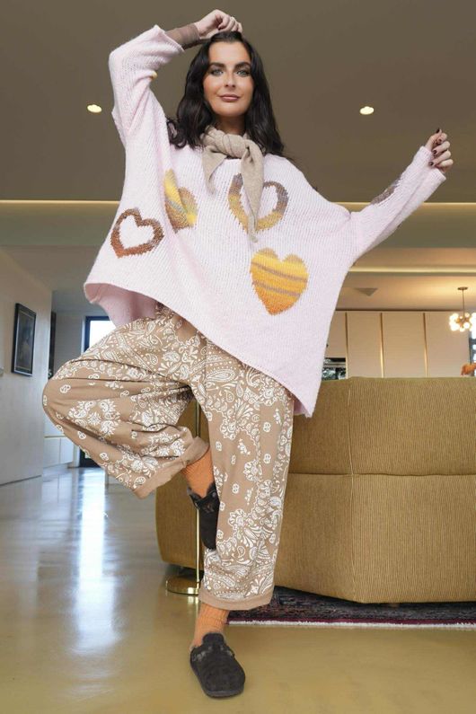 Big Softie Ombre Heart Slouch Knit Jumper Ballet - 